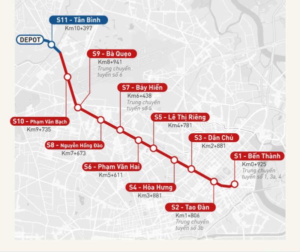 Sơ đồ ga metro số 2 tuyến bến thành - tham lương