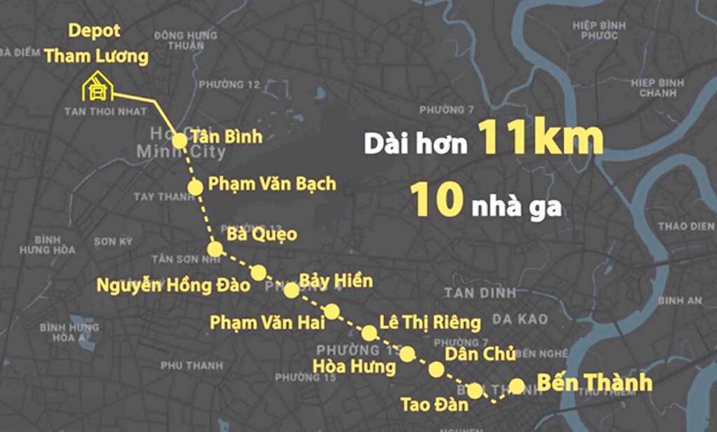 Quảng đường tuyến metro số 2 Bến Thành Tham Lương